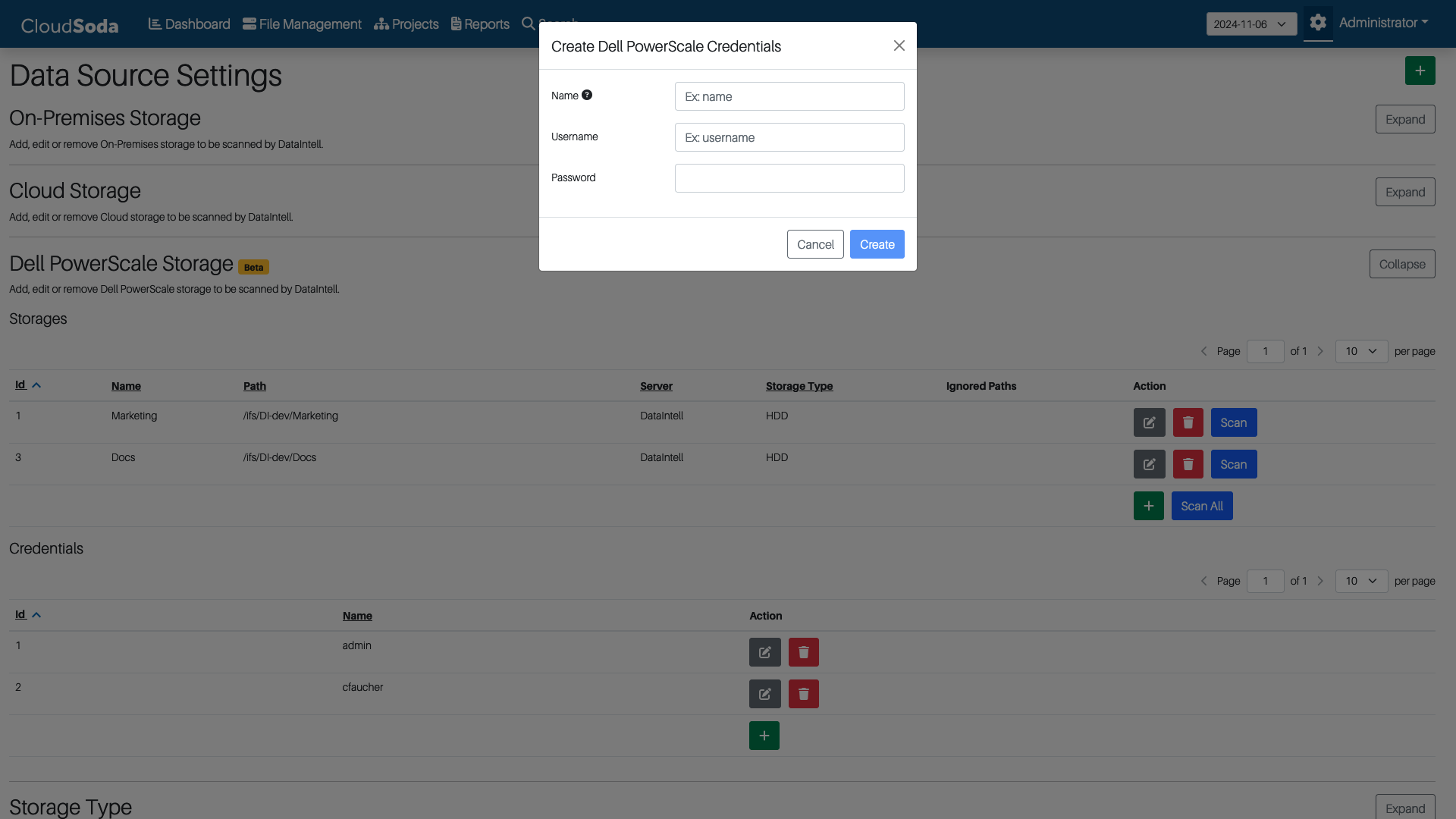 DataIntelligenceDocumentation_DellPowerScale_CredentialsModal